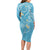 Polynesia Tribal Long Sleeve Bodycon Dress Turquoise Plumeria Tentacles