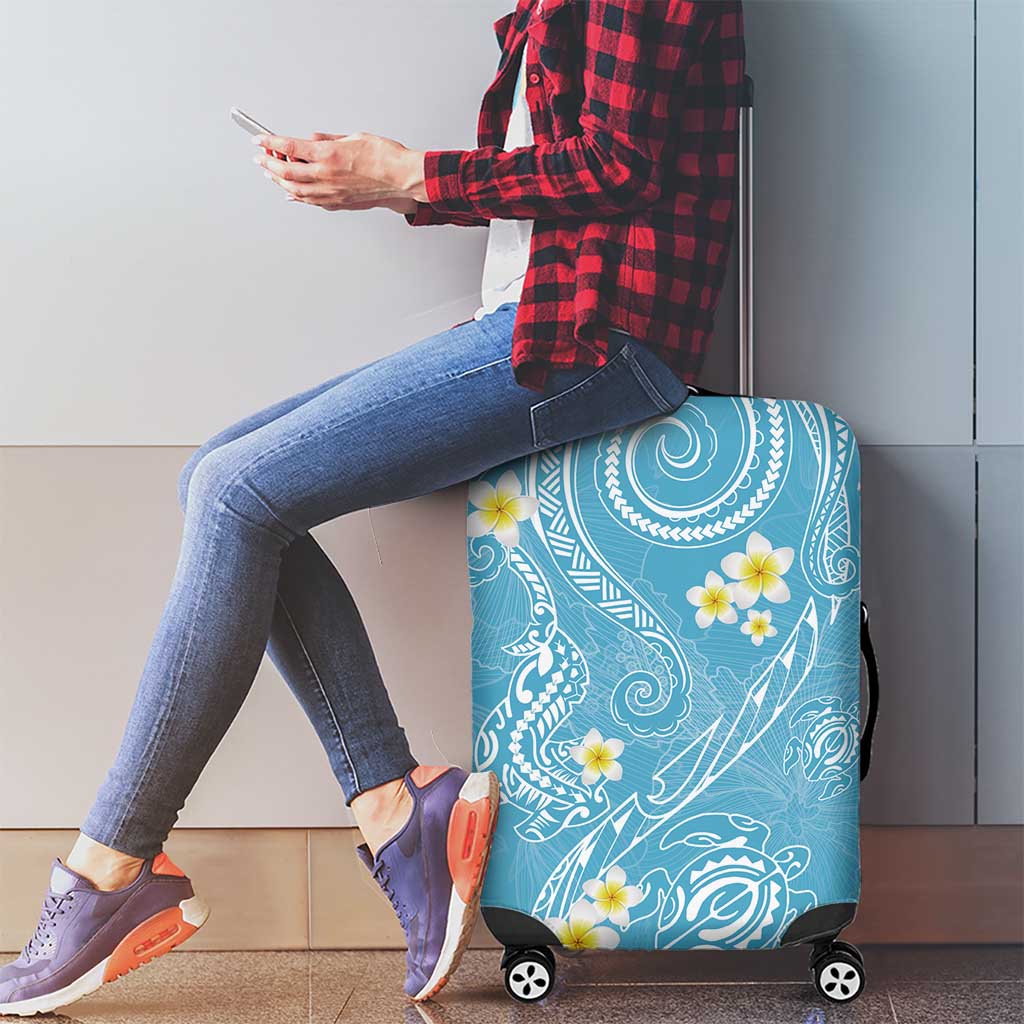 Polynesia Tribal Luggage Cover Turquoise Plumeria Tentacles