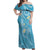 Polynesia Tribal Off Shoulder Maxi Dress Turquoise Plumeria Tentacles