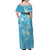 Polynesia Tribal Off Shoulder Maxi Dress Turquoise Plumeria Tentacles