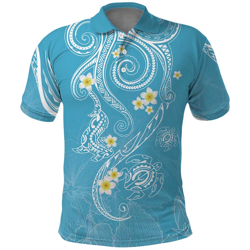 Polynesia Tribal Polo Shirt Turquoise Plumeria Tentacles