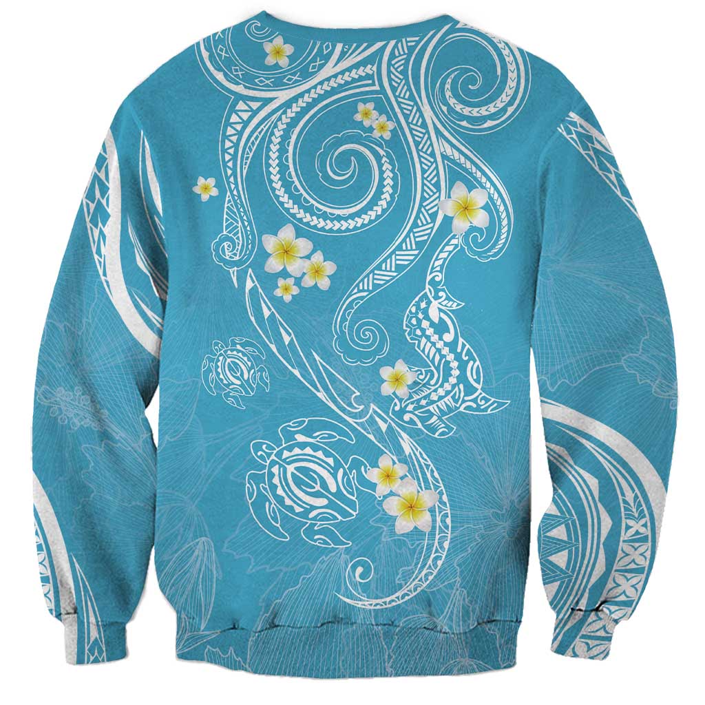 Polynesia Tribal Sweatshirt Turquoise Plumeria Tentacles