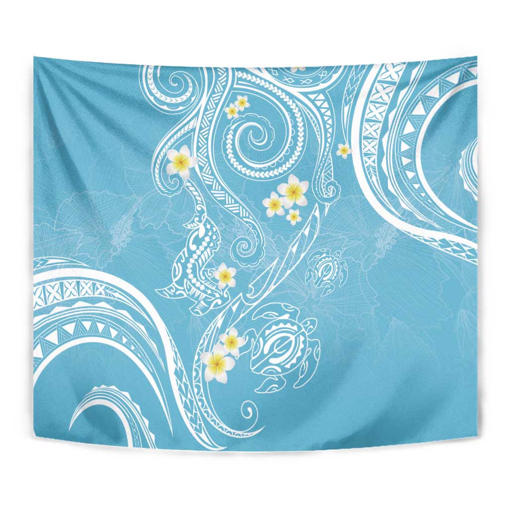 Polynesia Tribal Tapestry Turquoise Plumeria Tentacles