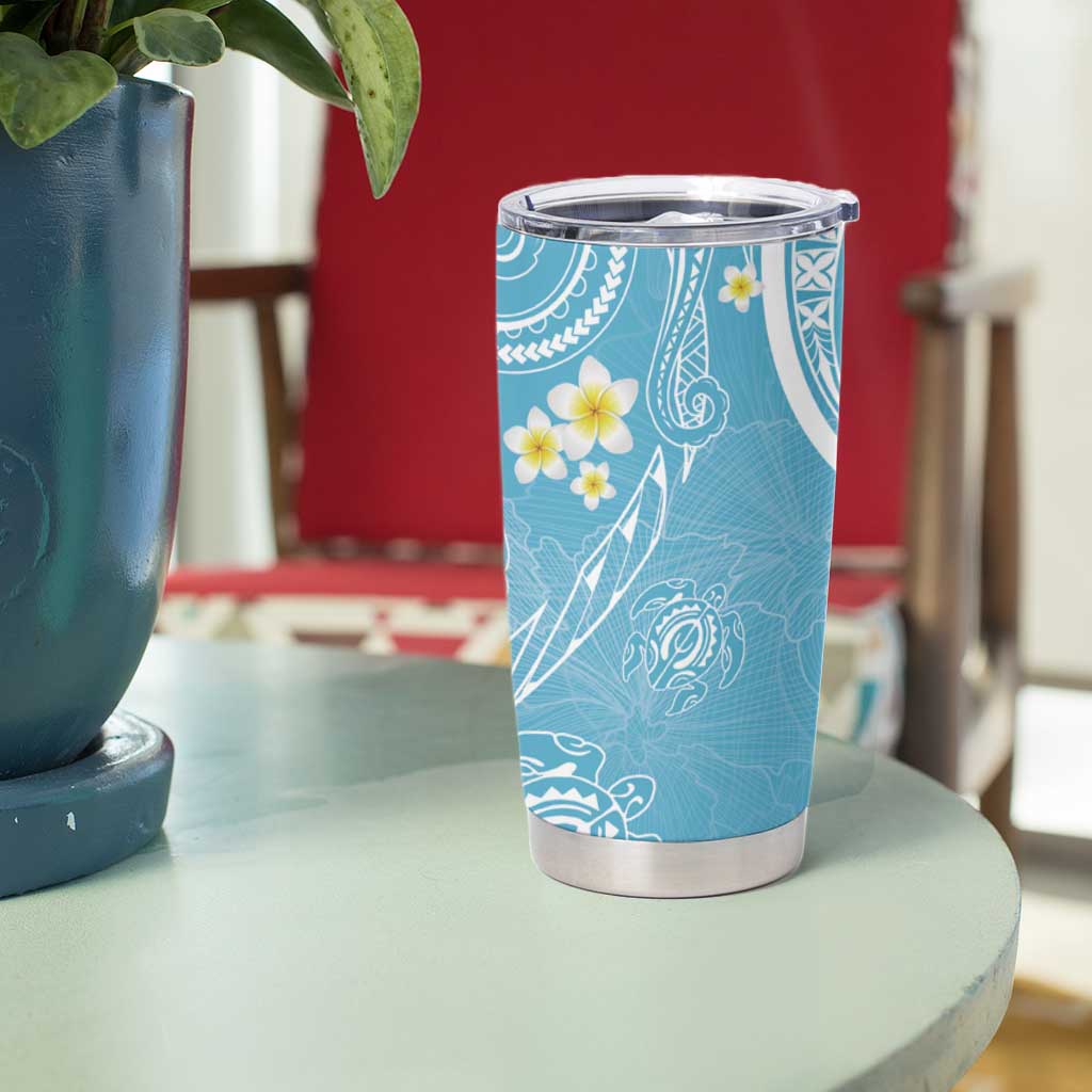 Polynesia Tribal Tumbler Cup Turquoise Plumeria Tentacles