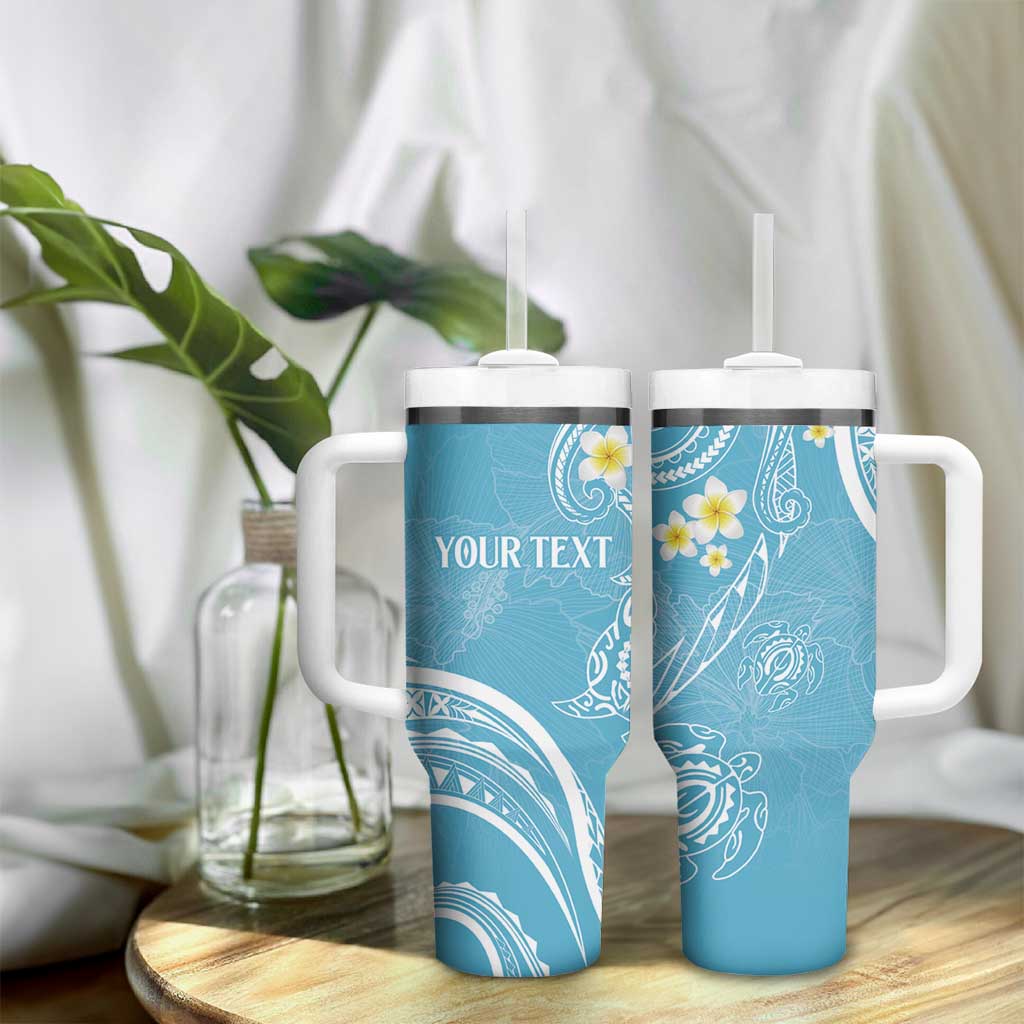 Polynesia Tribal Tumbler With Handle Turquoise Plumeria Tentacles