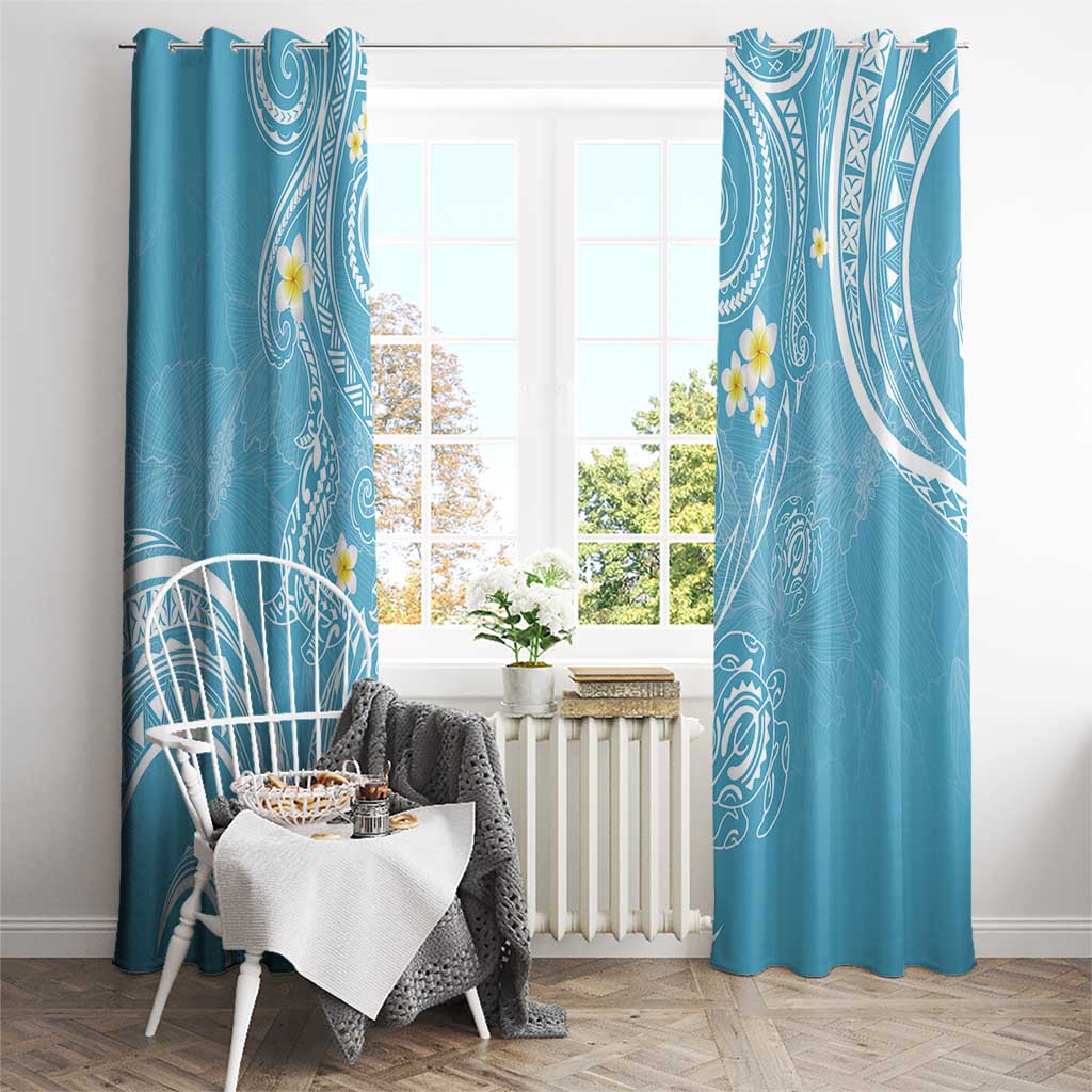 Polynesia Tribal Window Curtain Turquoise Plumeria Tentacles