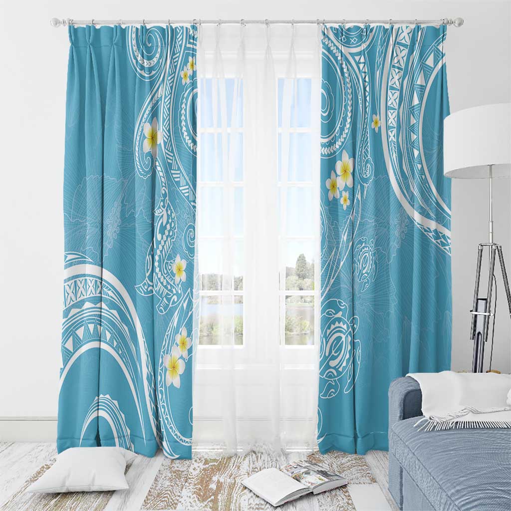 Polynesia Tribal Window Curtain Turquoise Plumeria Tentacles