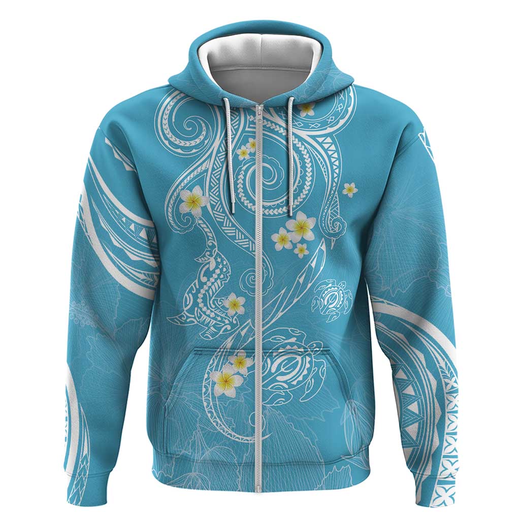 Polynesia Tribal Zip Hoodie Turquoise Plumeria Tentacles LT7 Zip Hoodie Turquoise - Polynesian Pride