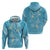 Polynesia Tribal Zip Hoodie Turquoise Plumeria Tentacles