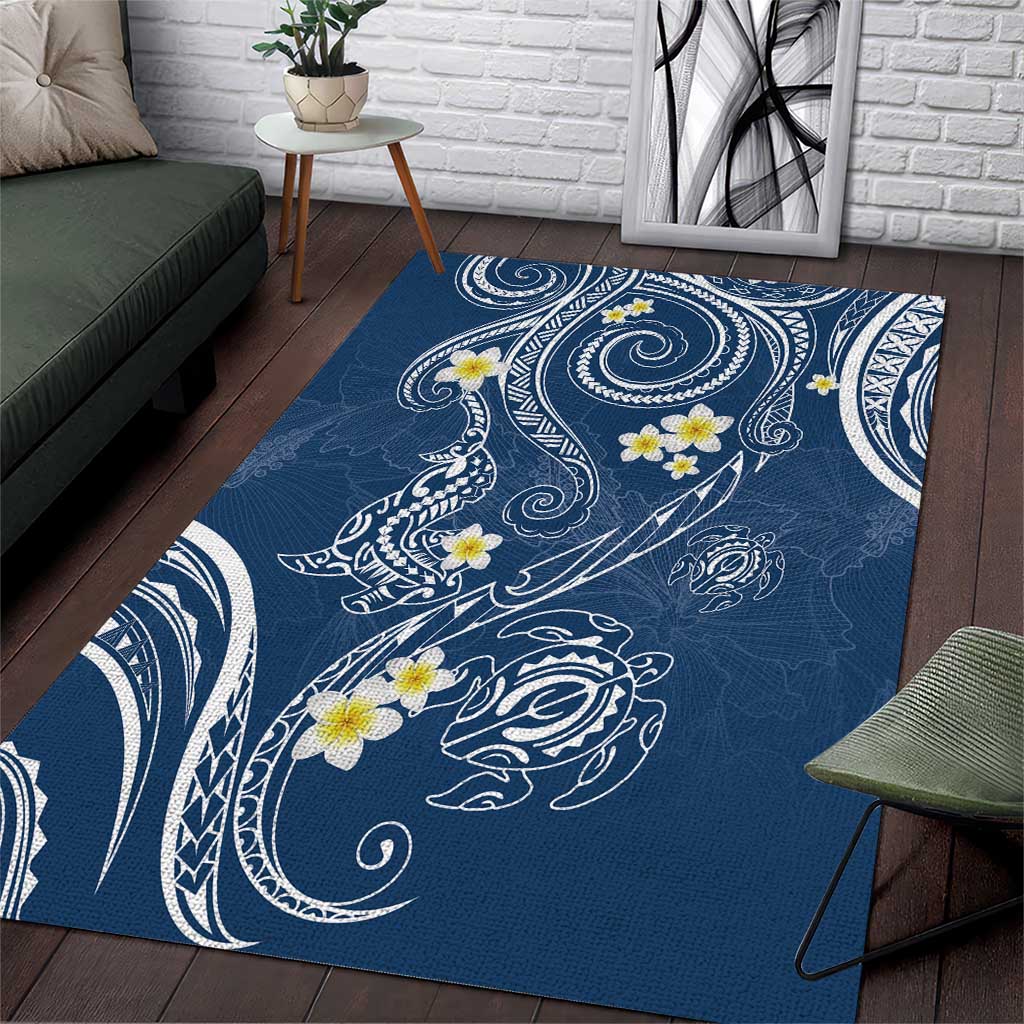 Polynesia Tribal Area Rug Deep Blue Plumeria Tentacles