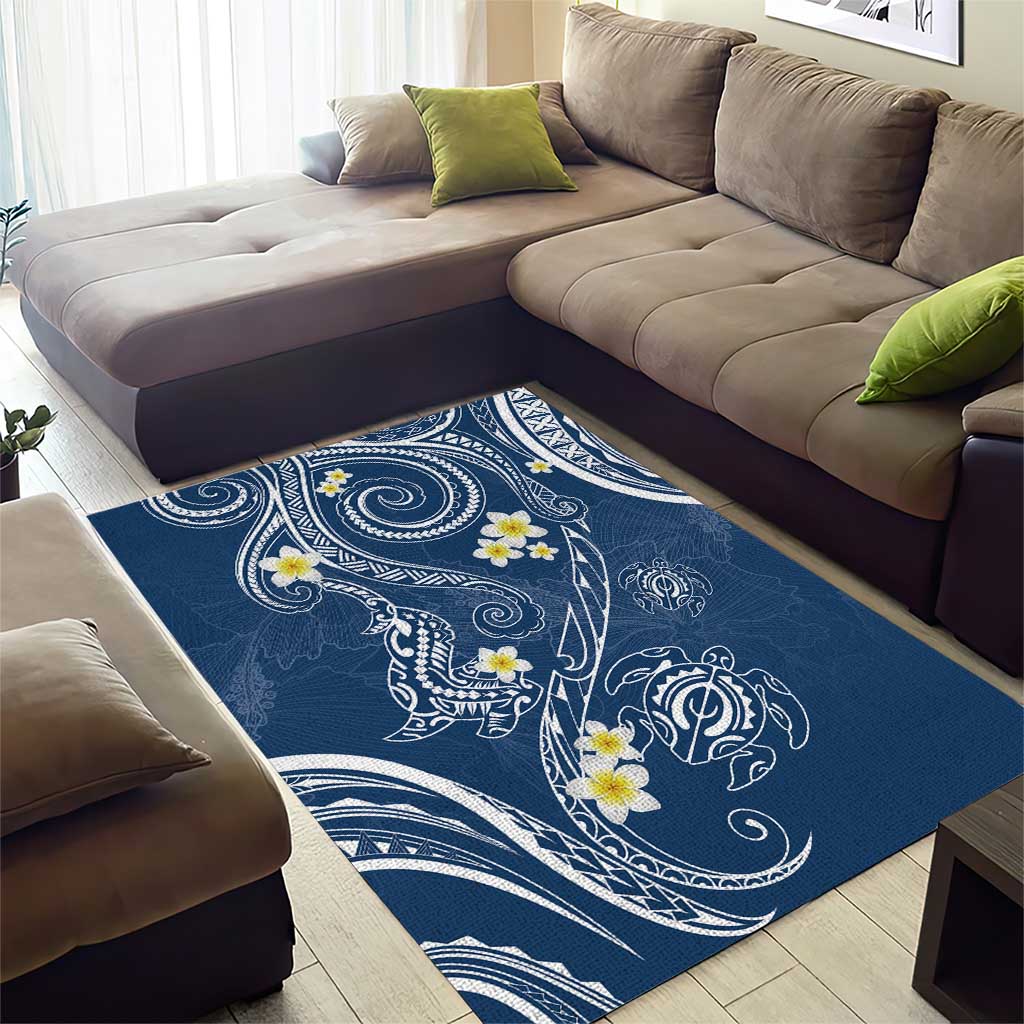 Polynesia Tribal Area Rug Deep Blue Plumeria Tentacles