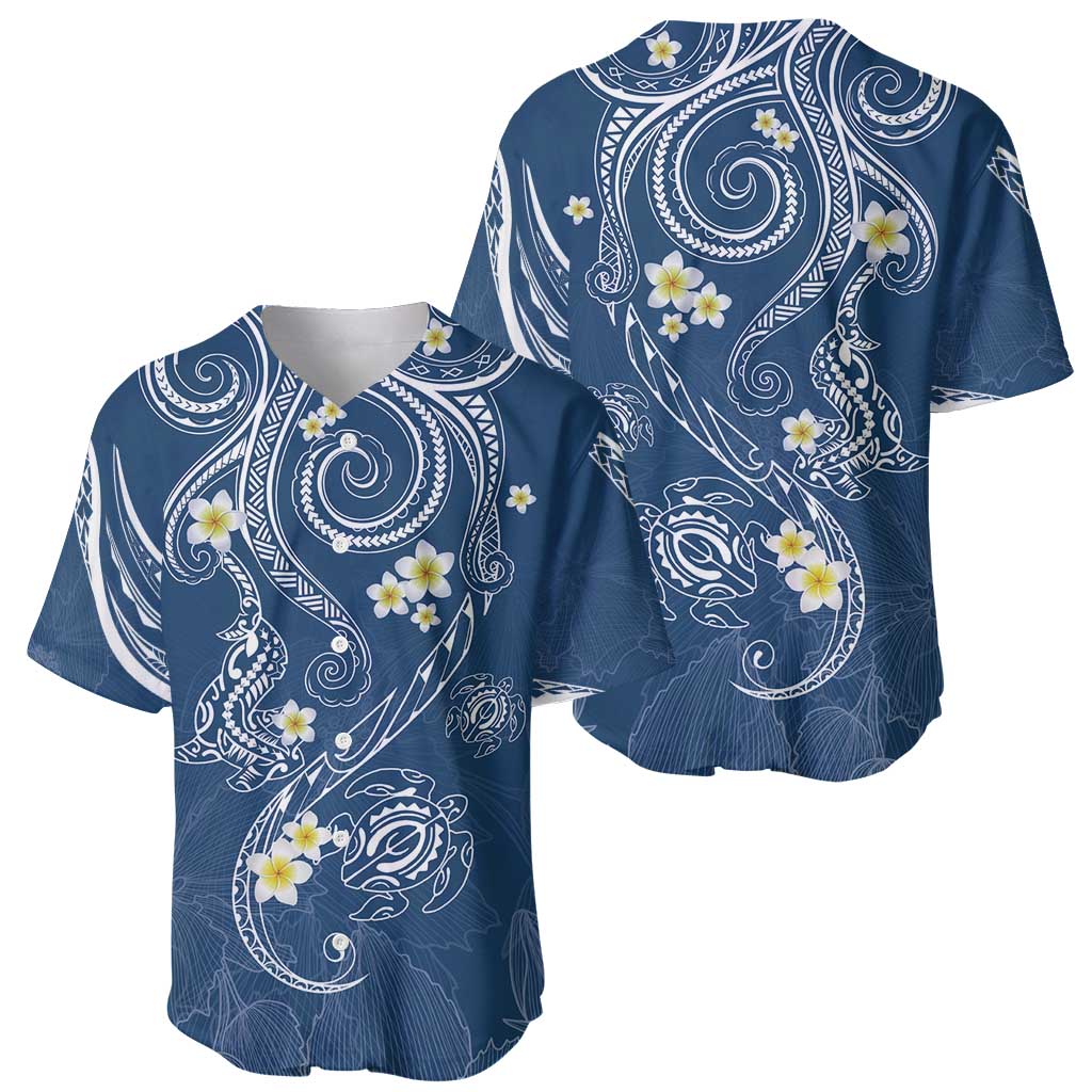 Polynesia Tribal Baseball Jersey Deep Blue Plumeria Tentacles