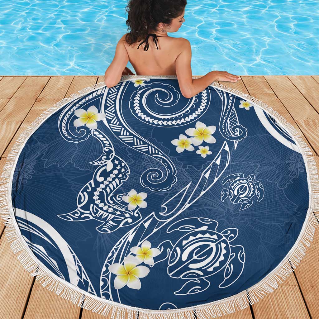 Polynesia Tribal Beach Blanket Deep Blue Plumeria Tentacles