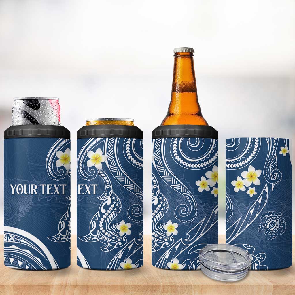 Polynesia Tribal 4 in 1 Can Cooler Tumbler Deep Blue Plumeria Tentacles