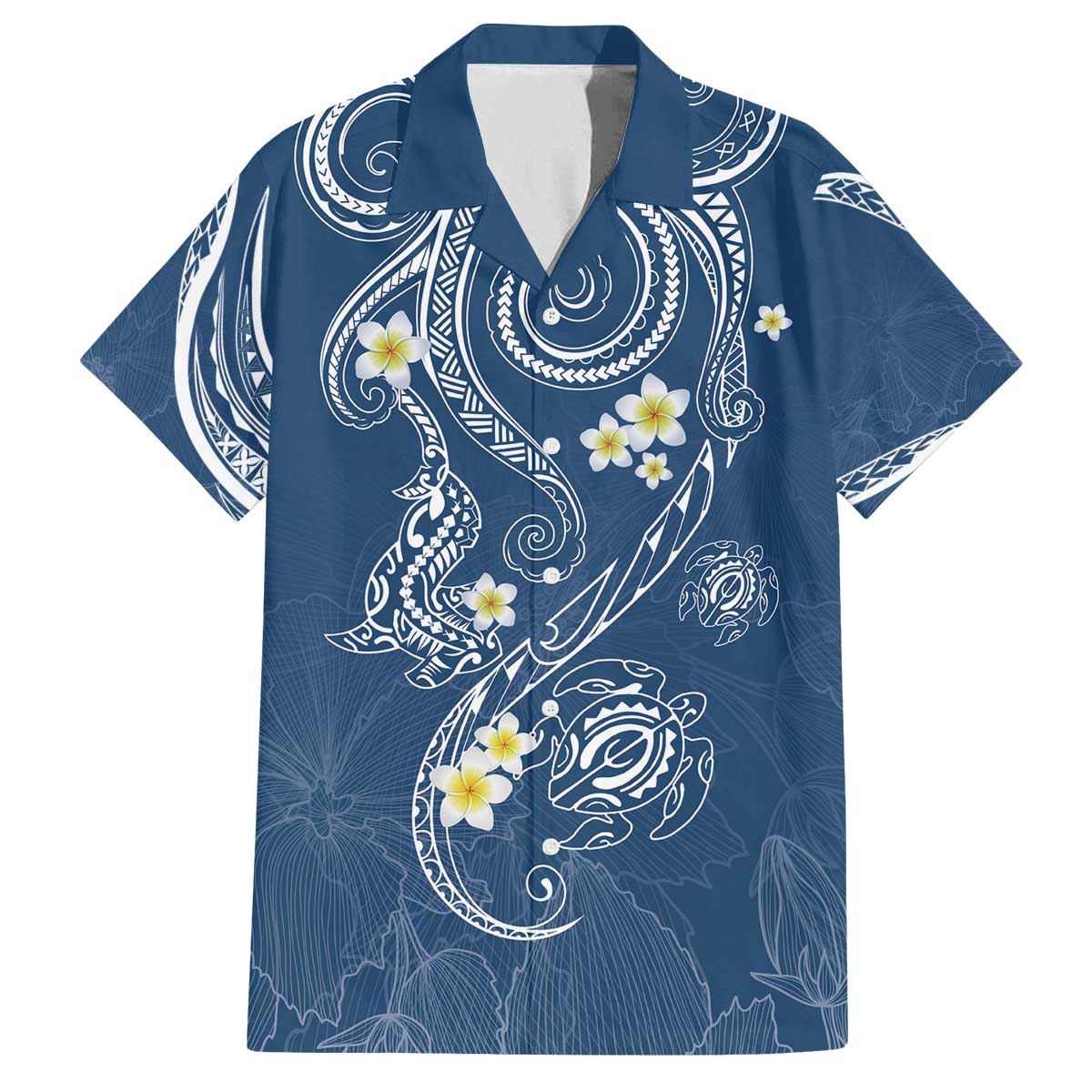 Polynesia Tribal Family Matching Off The Shoulder Long Sleeve Dress and Hawaiian Shirt Deep Blue Plumeria Tentacles