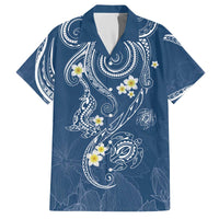 Polynesia Tribal Family Matching Off The Shoulder Long Sleeve Dress and Hawaiian Shirt Deep Blue Plumeria Tentacles