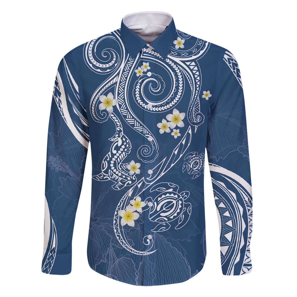 Polynesia Tribal Family Matching Off The Shoulder Long Sleeve Dress and Hawaiian Shirt Deep Blue Plumeria Tentacles