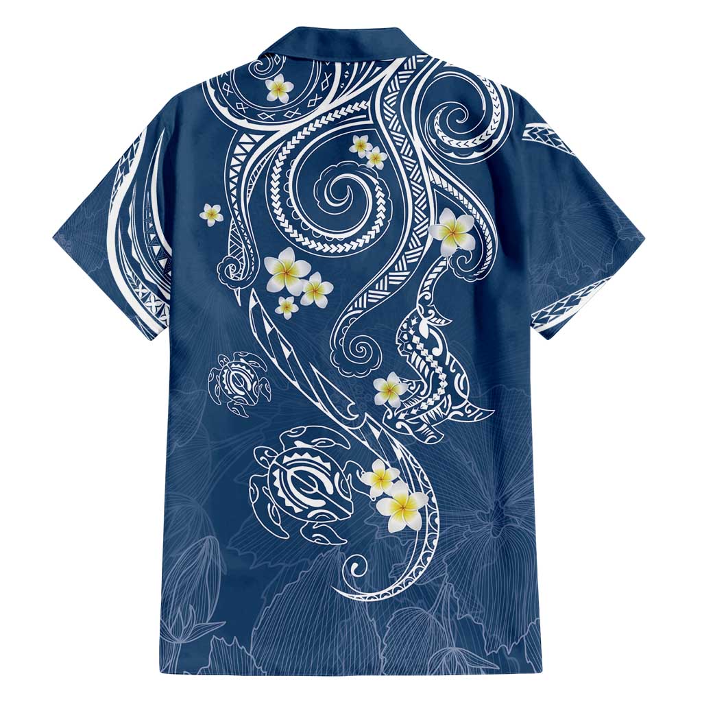 Polynesia Tribal Family Matching Off Shoulder Maxi Dress and Hawaiian Shirt Deep Blue Plumeria Tentacles