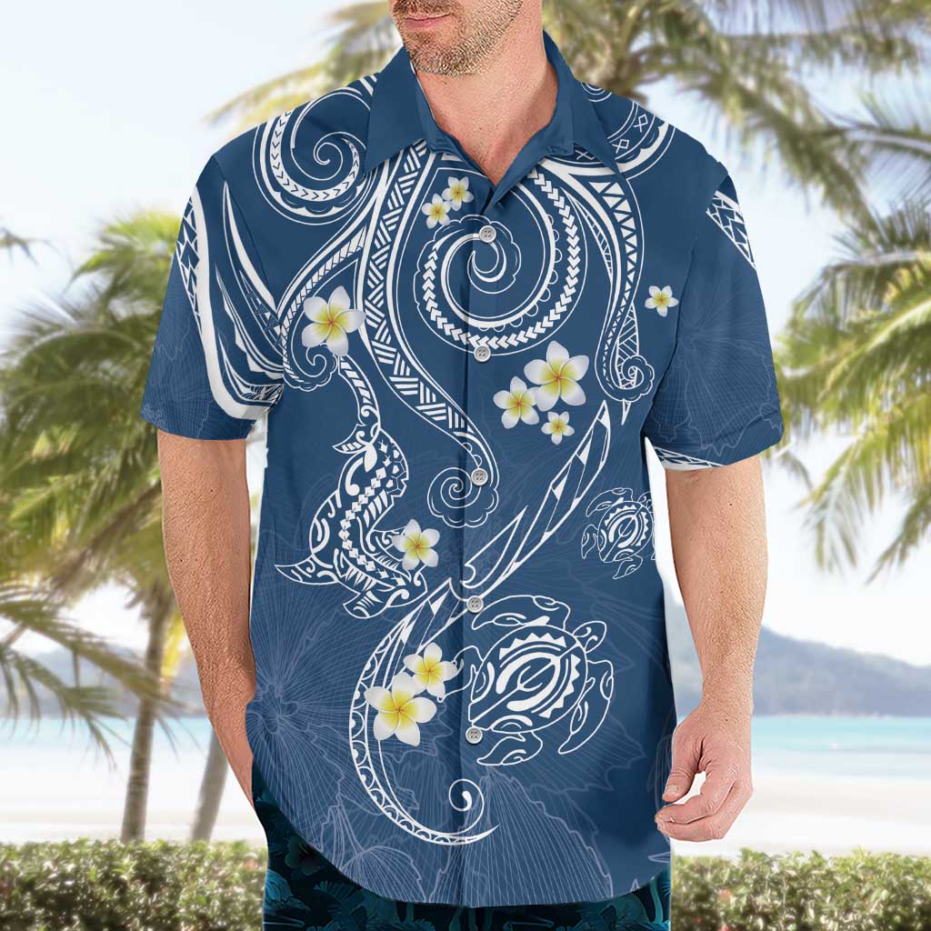 Polynesia Tribal Hawaiian Shirt Deep Blue Plumeria Tentacles