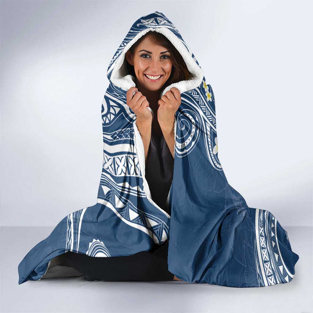 Polynesia Tribal Hooded Blanket Deep Blue Plumeria Tentacles