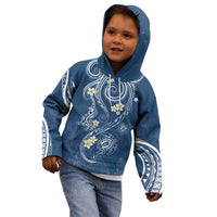 Polynesia Tribal Kid Hoodie Deep Blue Plumeria Tentacles