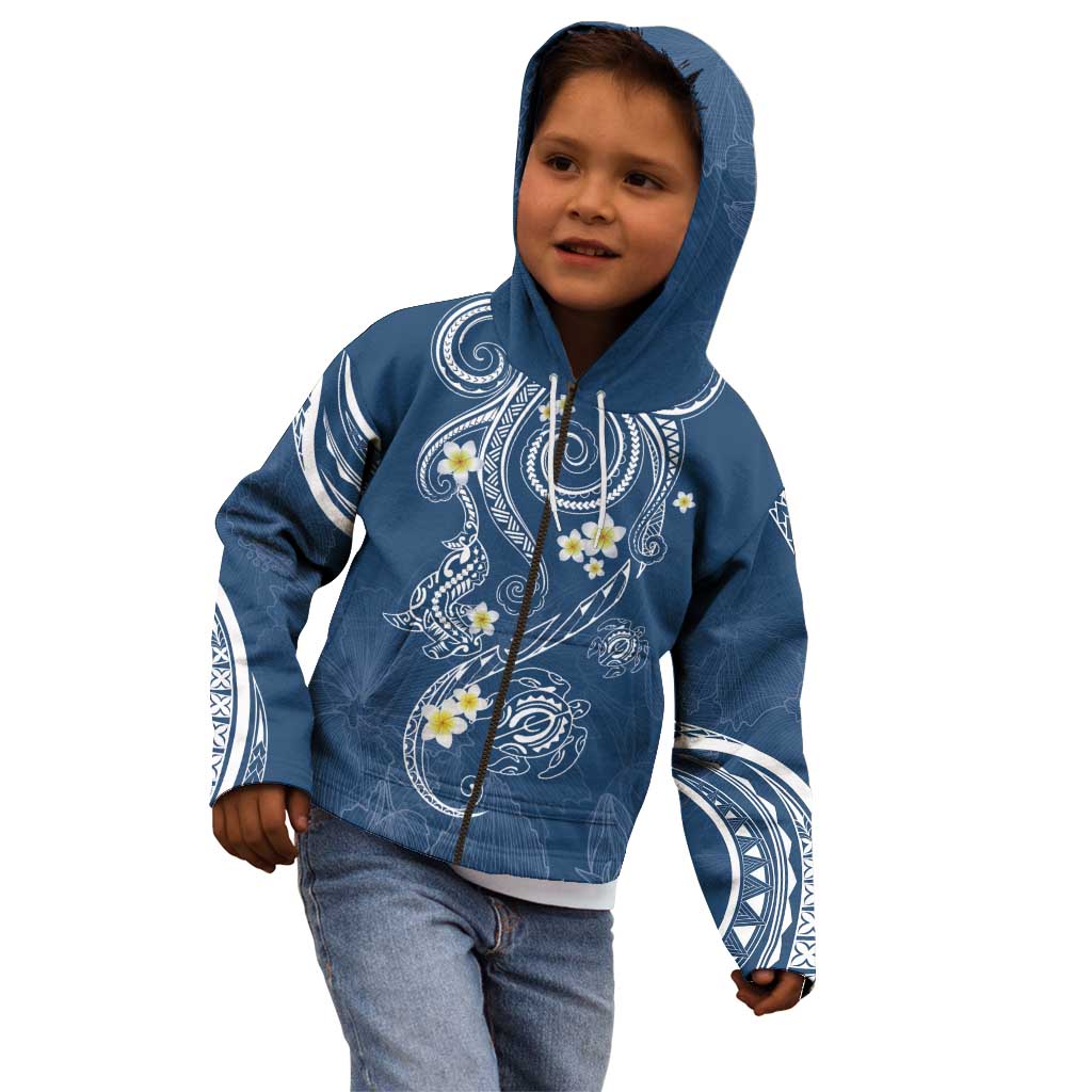 Polynesia Tribal Kid Hoodie Deep Blue Plumeria Tentacles