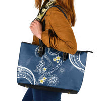 Polynesia Tribal Leather Tote Bag Deep Blue Plumeria Tentacles