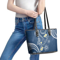 Polynesia Tribal Leather Tote Bag Deep Blue Plumeria Tentacles