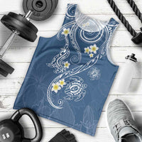 Polynesia Tribal Men Tank Top Deep Blue Plumeria Tentacles