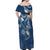 Polynesia Tribal Off Shoulder Maxi Dress Deep Blue Plumeria Tentacles