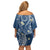 Polynesia Tribal Off Shoulder Short Dress Deep Blue Plumeria Tentacles