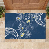 Polynesia Tribal Rubber Doormat Deep Blue Plumeria Tentacles