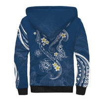 Polynesia Tribal Sherpa Hoodie Deep Blue Plumeria Tentacles