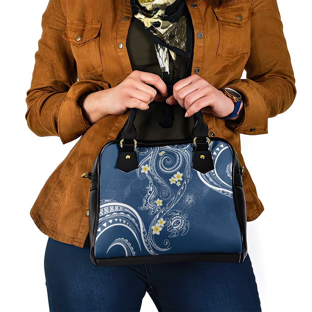 Polynesia Tribal Shoulder Handbag Deep Blue Plumeria Tentacles