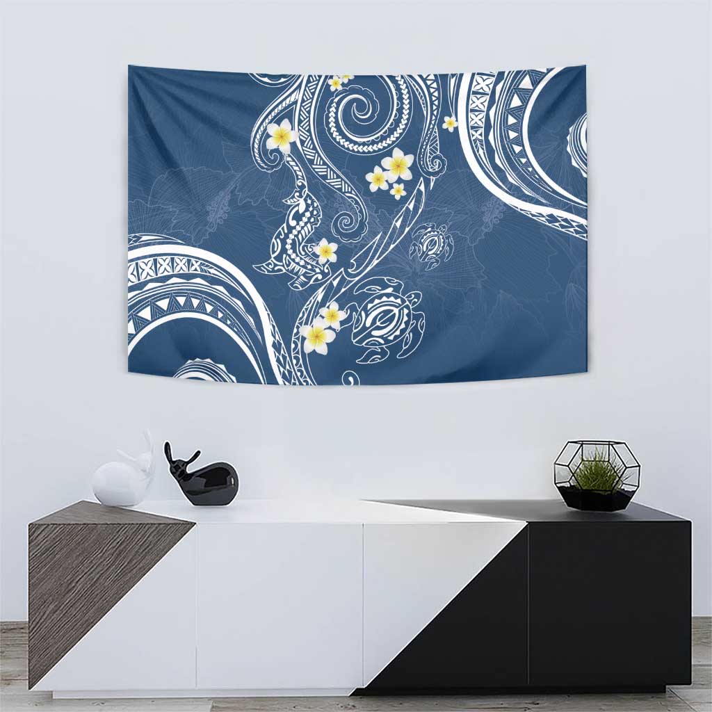 Polynesia Tribal Tapestry Deep Blue Plumeria Tentacles