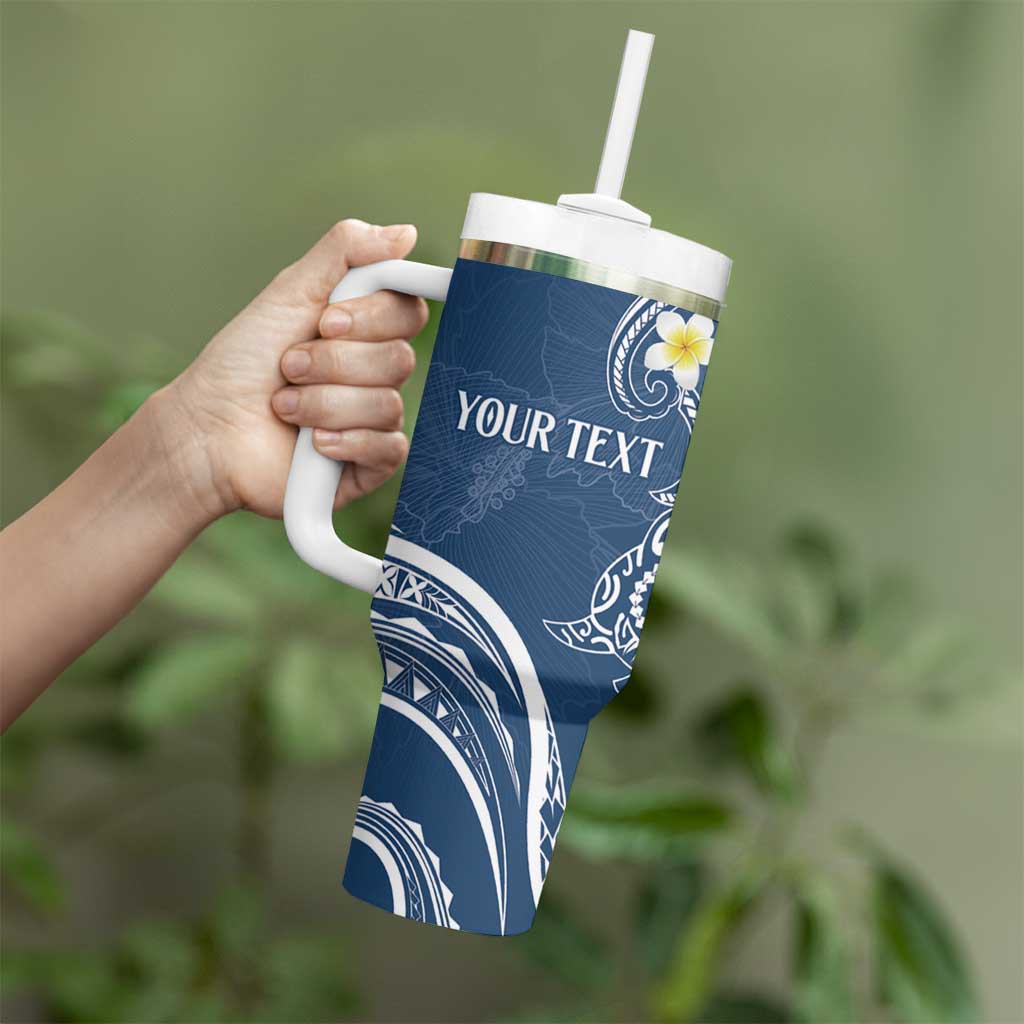 Polynesia Tribal Tumbler With Handle Deep Blue Plumeria Tentacles