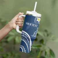 Polynesia Tribal Tumbler With Handle Deep Blue Plumeria Tentacles