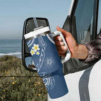 Polynesia Tribal Tumbler With Handle Deep Blue Plumeria Tentacles
