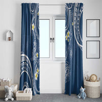 Polynesia Tribal Window Curtain Deep Blue Plumeria Tentacles