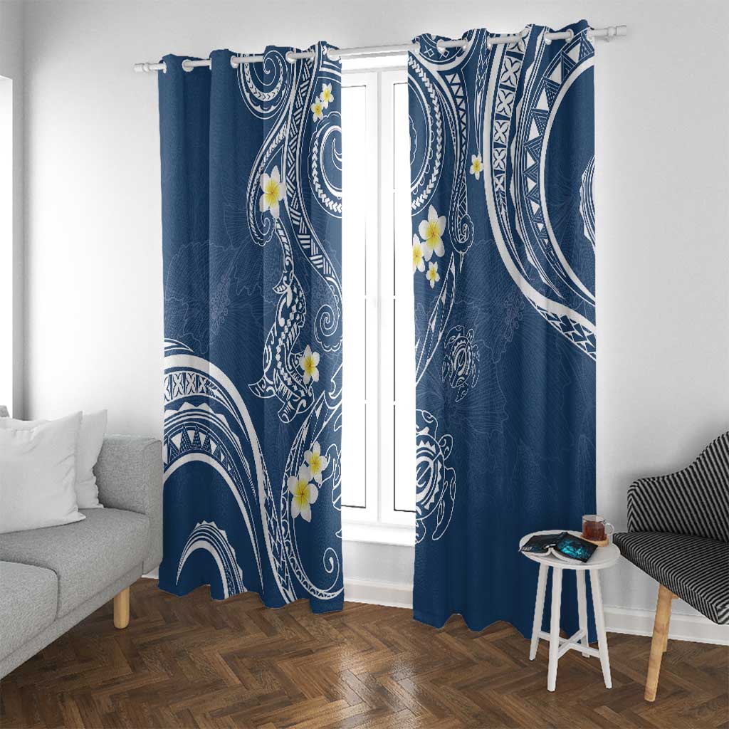 Polynesia Tribal Window Curtain Deep Blue Plumeria Tentacles