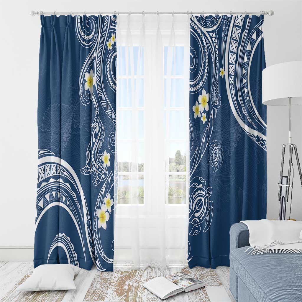 Polynesia Tribal Window Curtain Deep Blue Plumeria Tentacles