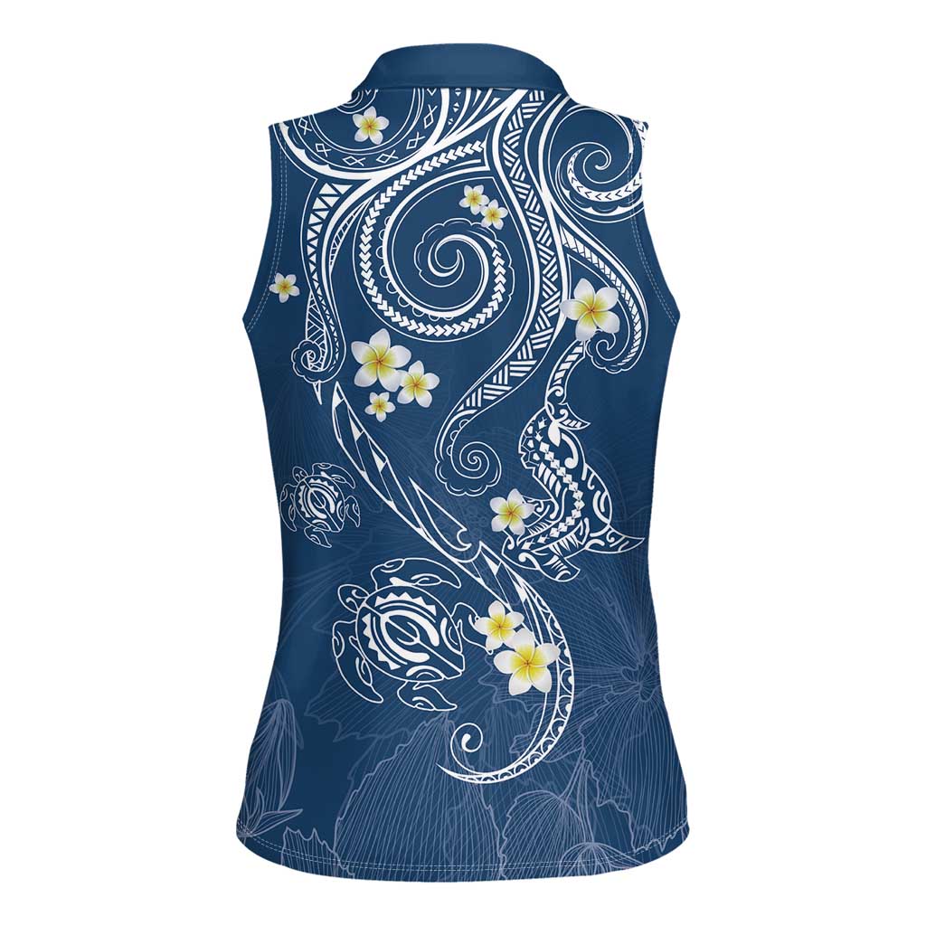 Polynesia Tribal Women Sleeveless Polo Shirt Deep Blue Plumeria Tentacles LT7 - Polynesian Pride