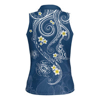 Polynesia Tribal Women Sleeveless Polo Shirt Deep Blue Plumeria Tentacles LT7 - Polynesian Pride