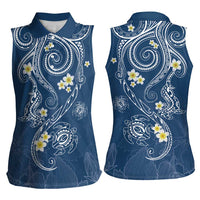 Polynesia Tribal Women Sleeveless Polo Shirt Deep Blue Plumeria Tentacles LT7 - Polynesian Pride