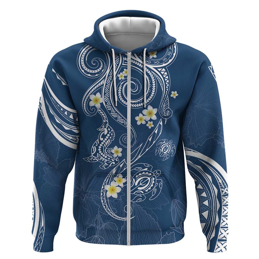 Polynesia Tribal Zip Hoodie Deep Blue Plumeria Tentacles LT7 Zip Hoodie Blue - Polynesian Pride