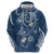 Polynesia Tribal Zip Hoodie Deep Blue Plumeria Tentacles