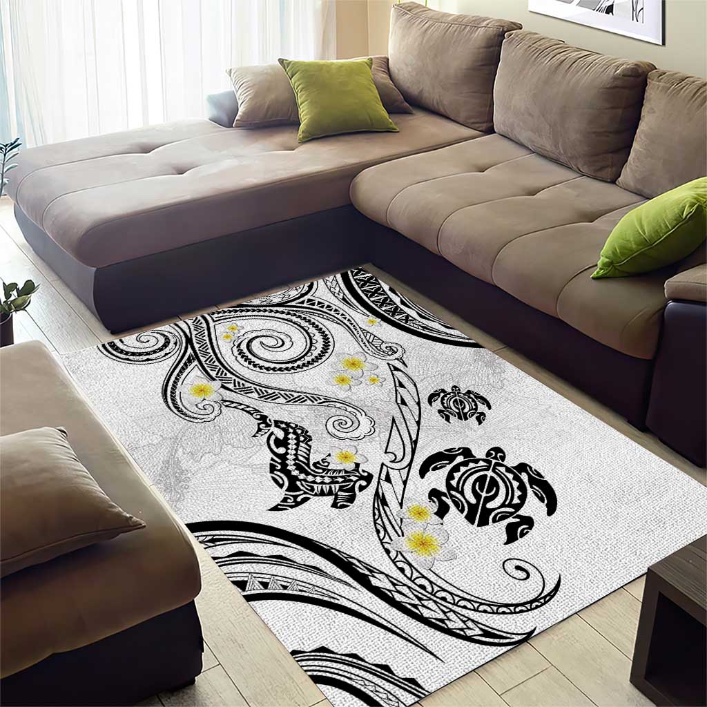 Polynesia Tribal Area Rug White Plumeria Tentacles