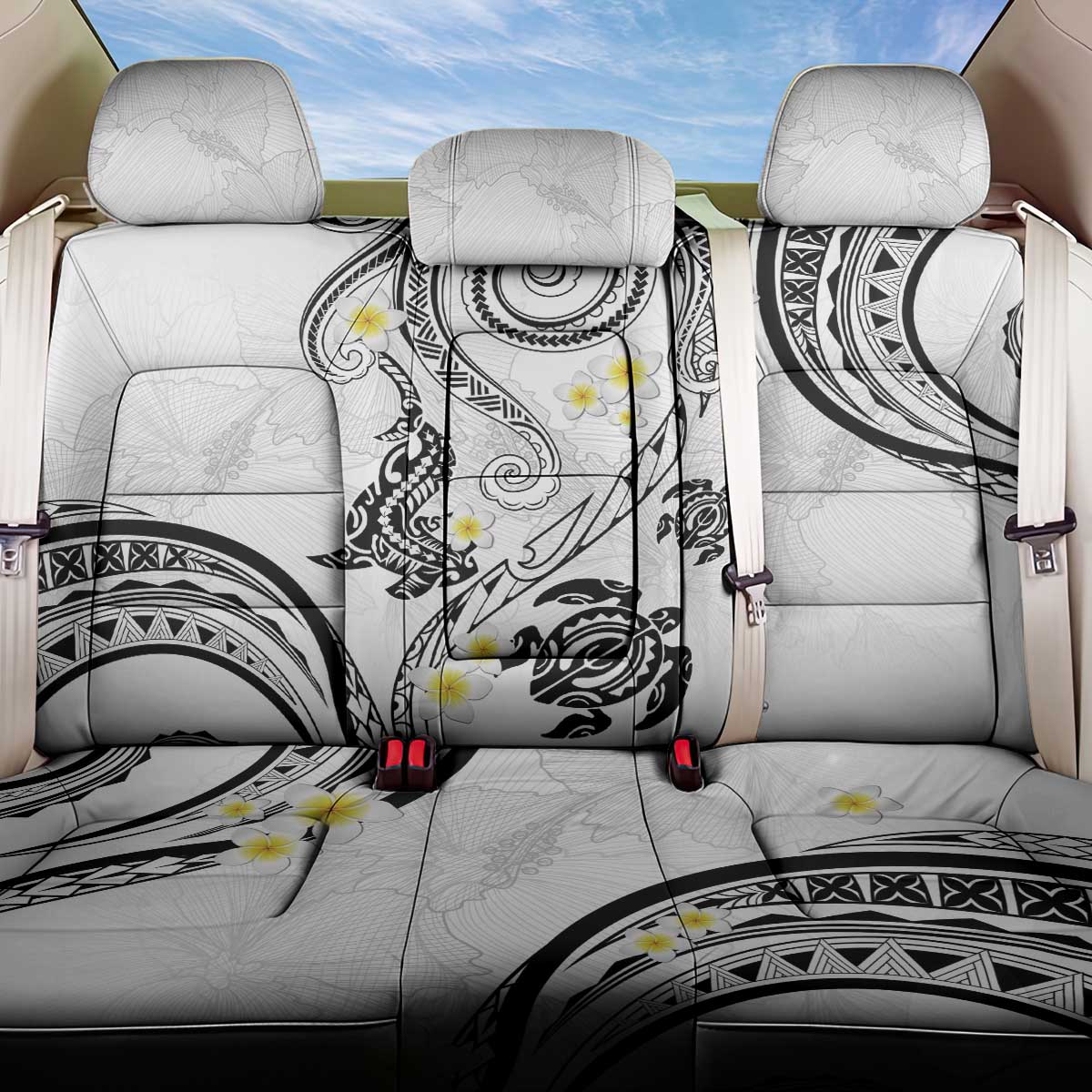 Polynesia Tribal Back Car Seat Cover White Plumeria Tentacles