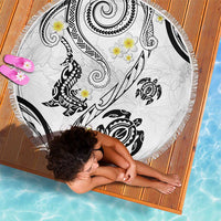 Polynesia Tribal Beach Blanket White Plumeria Tentacles