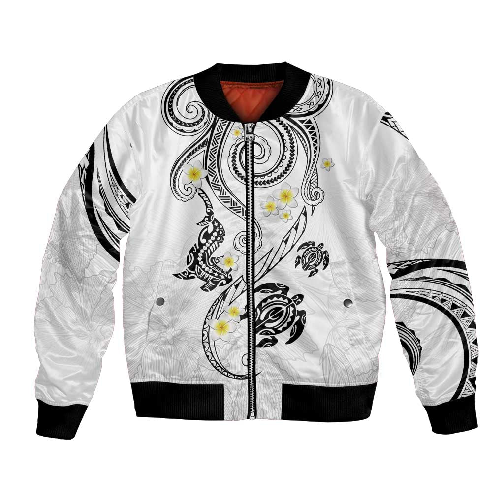 Polynesia Tribal Bomber Jacket White Plumeria Tentacles LT7 Unisex White - Polynesian Pride